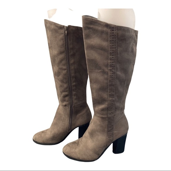 Simply Styled sz 6.5 gray taupe microfiber tall heeled boots - Picture 2 of 16
